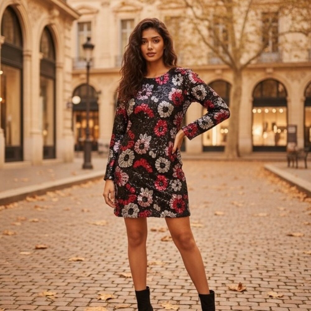 Sequin Floral Mini Dress (SKU #1150)